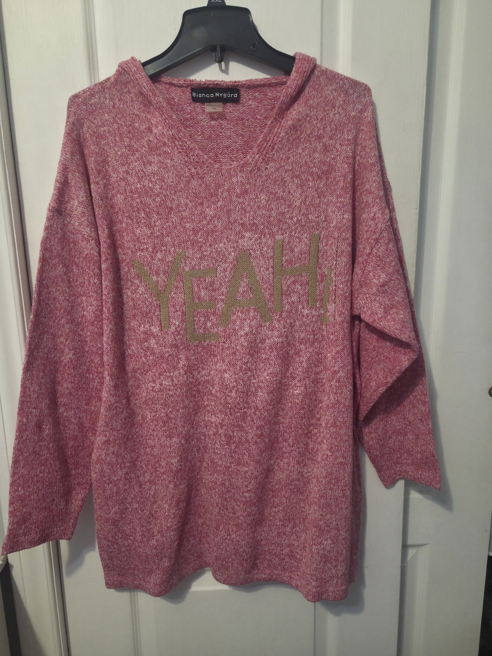 Bianca Nygard Sweater Size 14 Pink 'YEAH!' Knit Hoodie